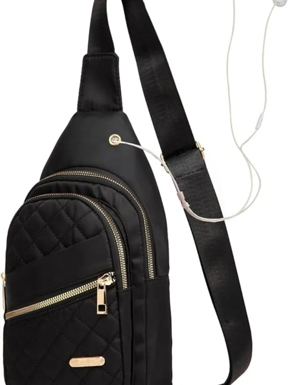 NEW Black w Gold Cross Body Sling Bag Crossbody Trendy w Strap Backpack Nice!